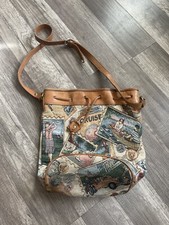 Vintage 90s Tapestry Bucket bag Leather Cruise Travel Grannycore Lagenlook