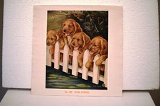 Vintage Lithograph Print Four Puppies Dogs By B.M.Sharma Oriental Calendar 1960"