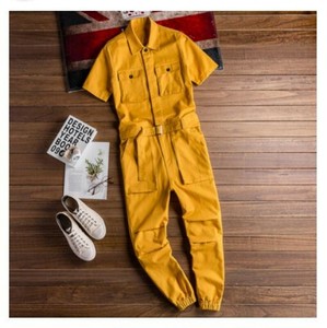 yellow cargo jumpsuit