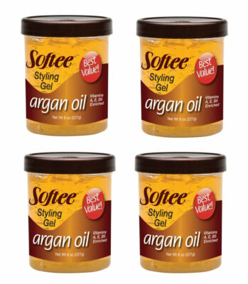 4X Softee Argan Oil Styling Gel Vitamins A, E, B5 Enrich Repair Protect Hair 8oz