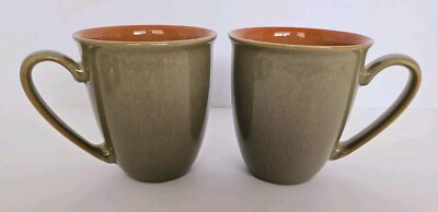 Set of 2 Denby-Langley Duets Sage & Paprika Mugs Green Orange 12 oz