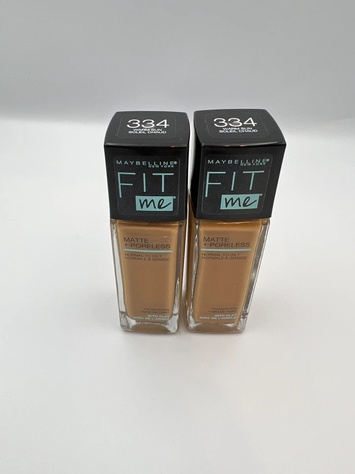 PACK de 2 bases Maybelline Fit Me mate + tono sin poros 334 cálido sol 1 oz Foto 4 de 4