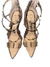 JESSICA SIMPSON Womens Clear Studded  Plaid Pointed Toe Stiletto Heels 9.5 M