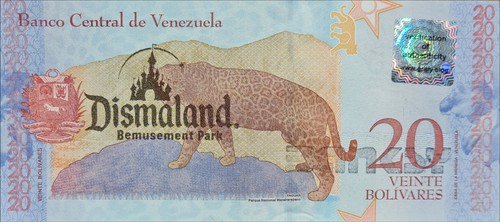 BANKSY * 20 bolívares * Billete real * Dismaland 2015 * Certificado * Sello - Imagen 2 de 10