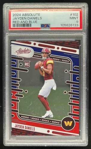 2024 Absolute Jayden Daniels Rookies RC Red and Blue #102 Commanders PSA 9