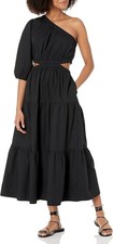 The Drop Dress April Black Tiered Midi Dress Drop Sleeve Size Medium NWT