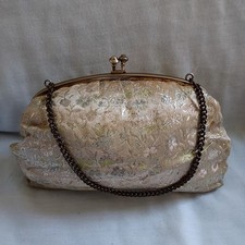 Vintage Gold/Silver Irradescent Satin Medium Formal Tapestry Floral Clutch