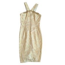 Gunne Sax Jessica McClintock Vintage Lace Halter Dress Cream Gold Size XXS READ