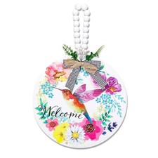 Welcome Spring Hummingbird Sign for Front Door Decor, Floral Flowers Summer D...