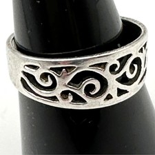 Sterling Silver 925 Filigree Ring Band Sz 8 Signed CW Vintage Swirl Western