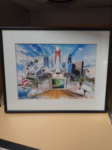 Art Print by David Peters Signed Montage of Los Angeles Landmarks Matted Framed