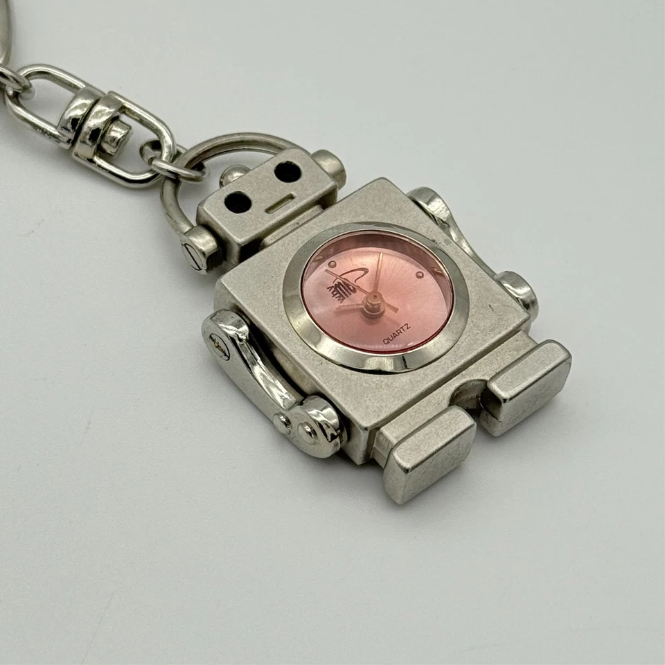 Silver Tone WHY ME Robot Moving Arms Quartz Keychain Watch, Pink Dial, Works - Image 4 of 4