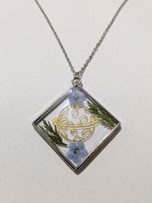 Handmade Celestial Planet And Forget Me Not Pressed Flower Pendant Necklace Gift