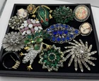 Lot Of Vintage Costume Jewelry Brooches Rhinestones Cameo Frogs Crystals