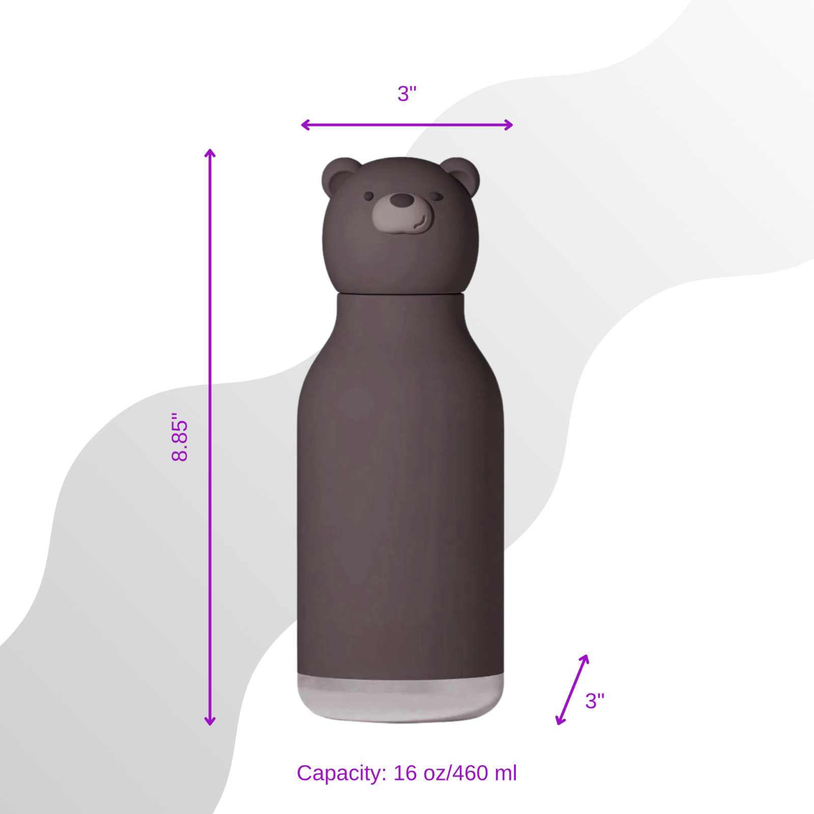 Brown Bear Asobu Bestie Kids Water Bottle, 16 oz