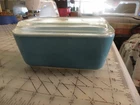 Vintage Pyrex Refrigerator BOWL #602-B Ribbed LID COLOR BLUE TURQUOISE VERY NICE