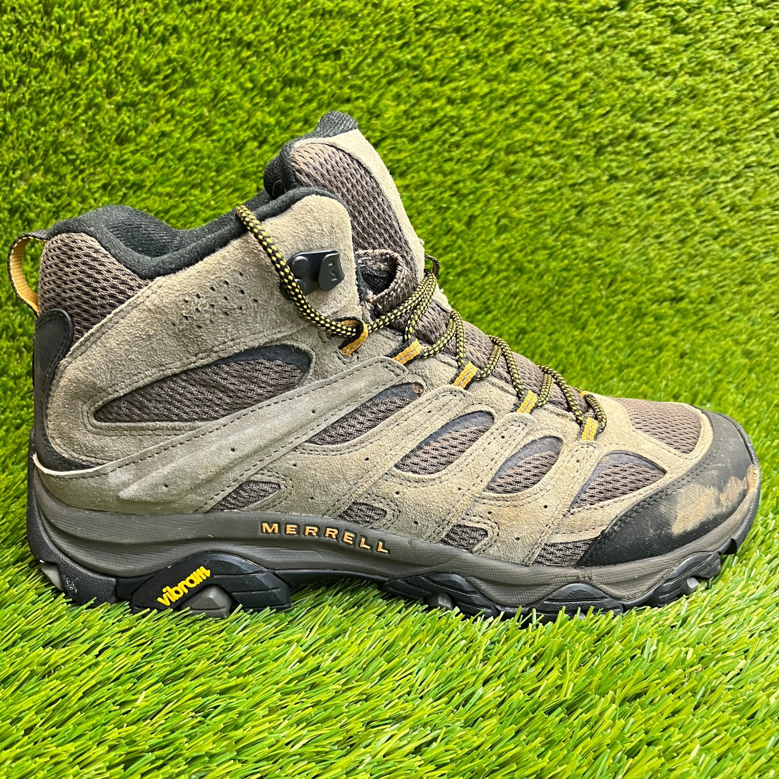 Scarpe scarponi Merrell Moab 3 Mid da uomo taglia 13 marrone nero outdoor passeggio escursionismo