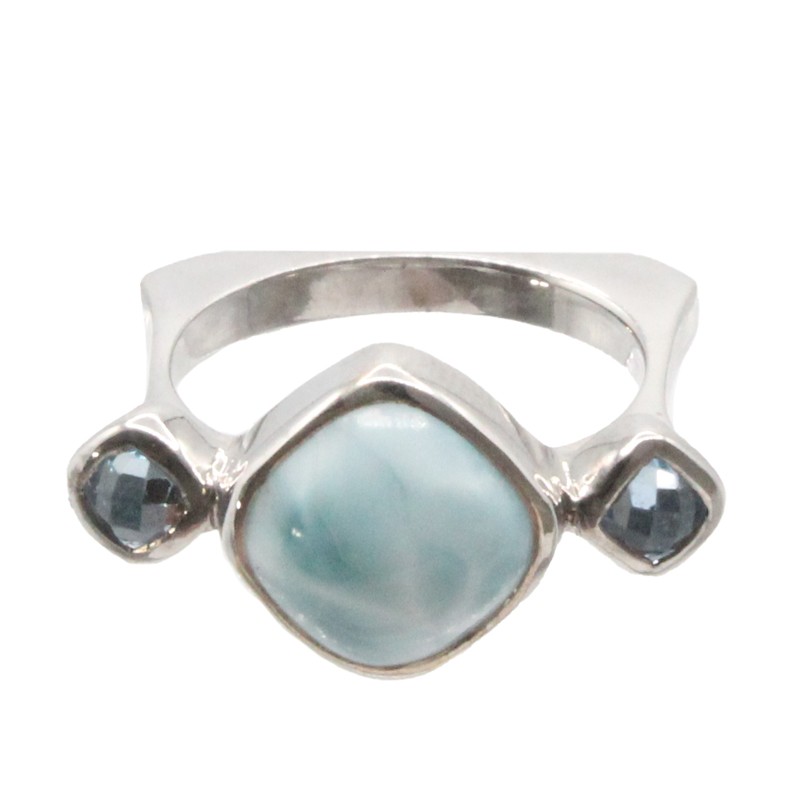 Larimar Stone Sterling Silver & Topaz Atlantic Ring Size 7 By Marahlago Ladies