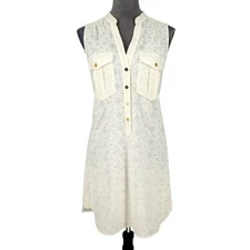 Trina Turk Dress Womens 4 White Eyelet Separate Lining Shift Beach Coastal