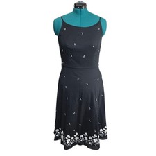 Ann Taylor LOFT Black  White Floral Sun Dress Spaghetti Strap Size 10