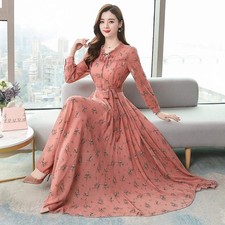Fashionable new women's dress, chiffon long sleeve, Korean style floral print, n
