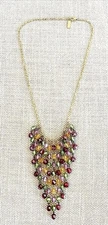 Napier Multi Color Faceted Glass Crystal Long Necklace Gold Tone Chain