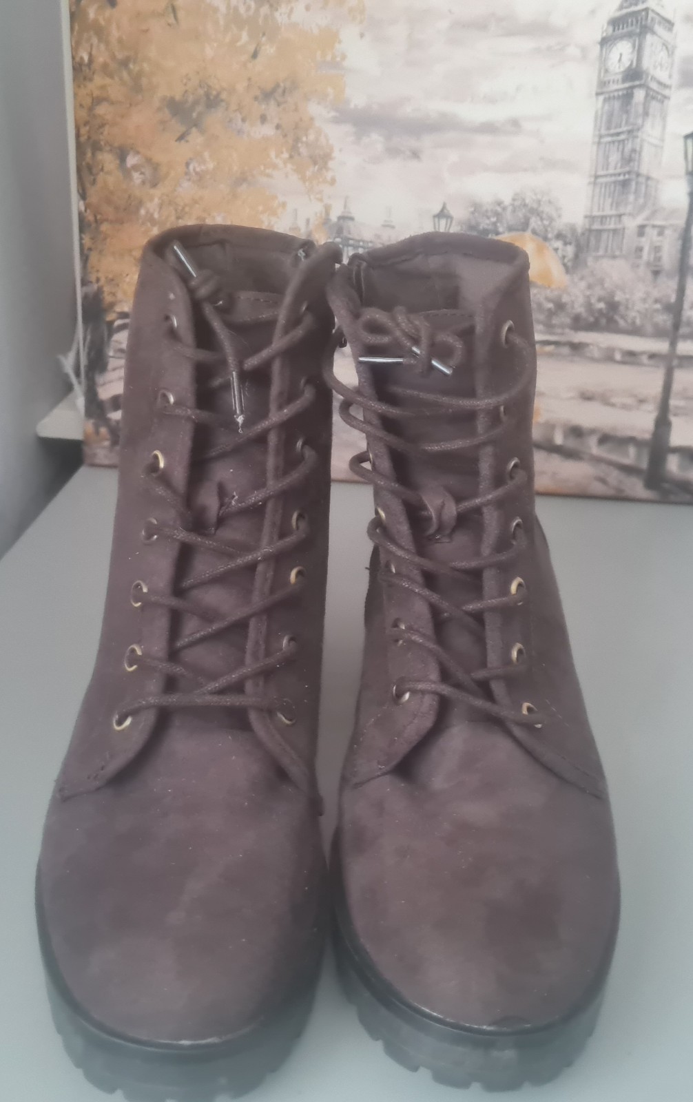 SAOLA STIVALI DESERT F&F UK 6 EU 39 MARRONE SCURO STRINGATI ZIP LATERALE CAVIGLIA DONNA SUOLA GROSSA