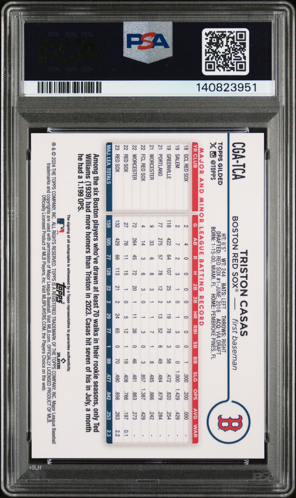 Triston Casas 2024 Topps Gilded Collection Topps Chrome Gold Auto #CGATCA PSA 9 view 2