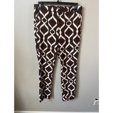 Mango MNG Brown Cream Geometric Print Tapered Trousers Size 8