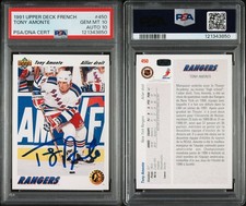 1991 Upper Deck French Tony Amonte Rookie RC PSA 10 GEM MINT AUTO 10 Dual Pop 1