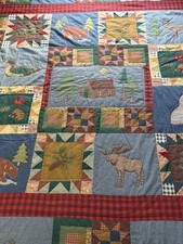 Vintage patchwork bedspread Woods Cabin Quilt Lightweight Queen / King 101x90