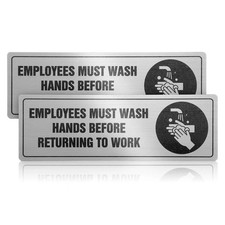 2 Pack Employees Must Wash Hands Sign Self Adhesive Metal Restroom