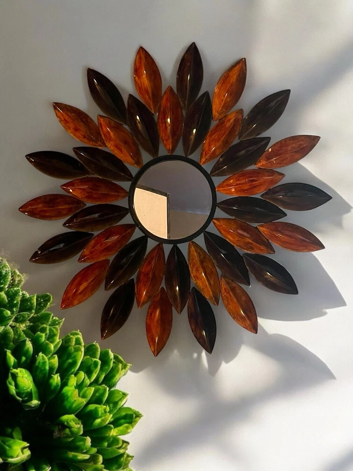 Sunburst Wall Mirror – Handcrafted Metal & Resin, Bohemian Rustic Décor - Image 4 of 4