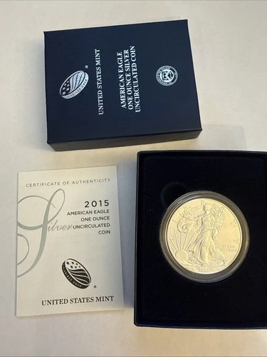 2015-W American Eagle Silver uncirculated Dollar in original Mint box with COA
