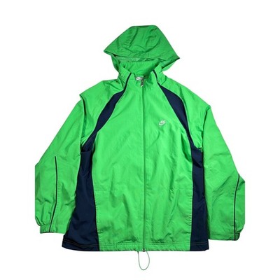 Nike Windbreaker Jacket Mens L Green Navy Hooded Zip Flawed Hole
