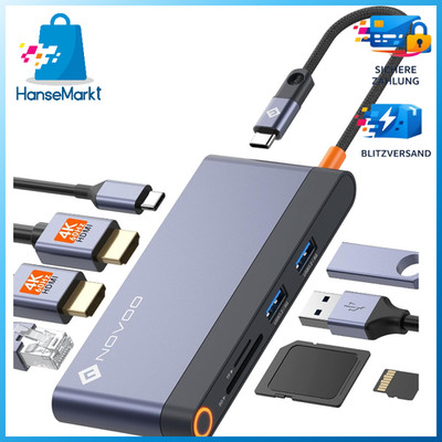 Docking Station USB-C Hub 8-in-1 Dual HDMI Gigabit Ethernet PD 100W für Laptop