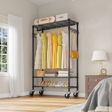Double Rail Clothes Rack 120KG Heavy Duty Garment Hanging Stand Shelf UK