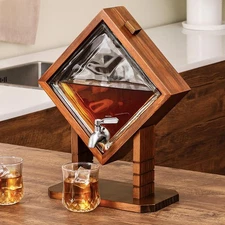 Whiskey Decanter with Wood Stand, Liquor Dispenser for Home Bar and Mancave D...