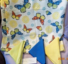 Butterfly tablecloth 52" x 70" w/ 3 napkins 17" x 17" yellow, lime, blue
