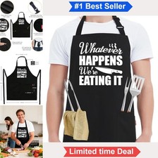 Funny BBQ Grill Apron Cotton 32 x 27 Inch Adjustable 2 Pockets Cooking Grilling
