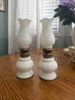 Pair (2) Vintage Milk Glass Hobnail Hurricane Lamp 8" Hong Kong