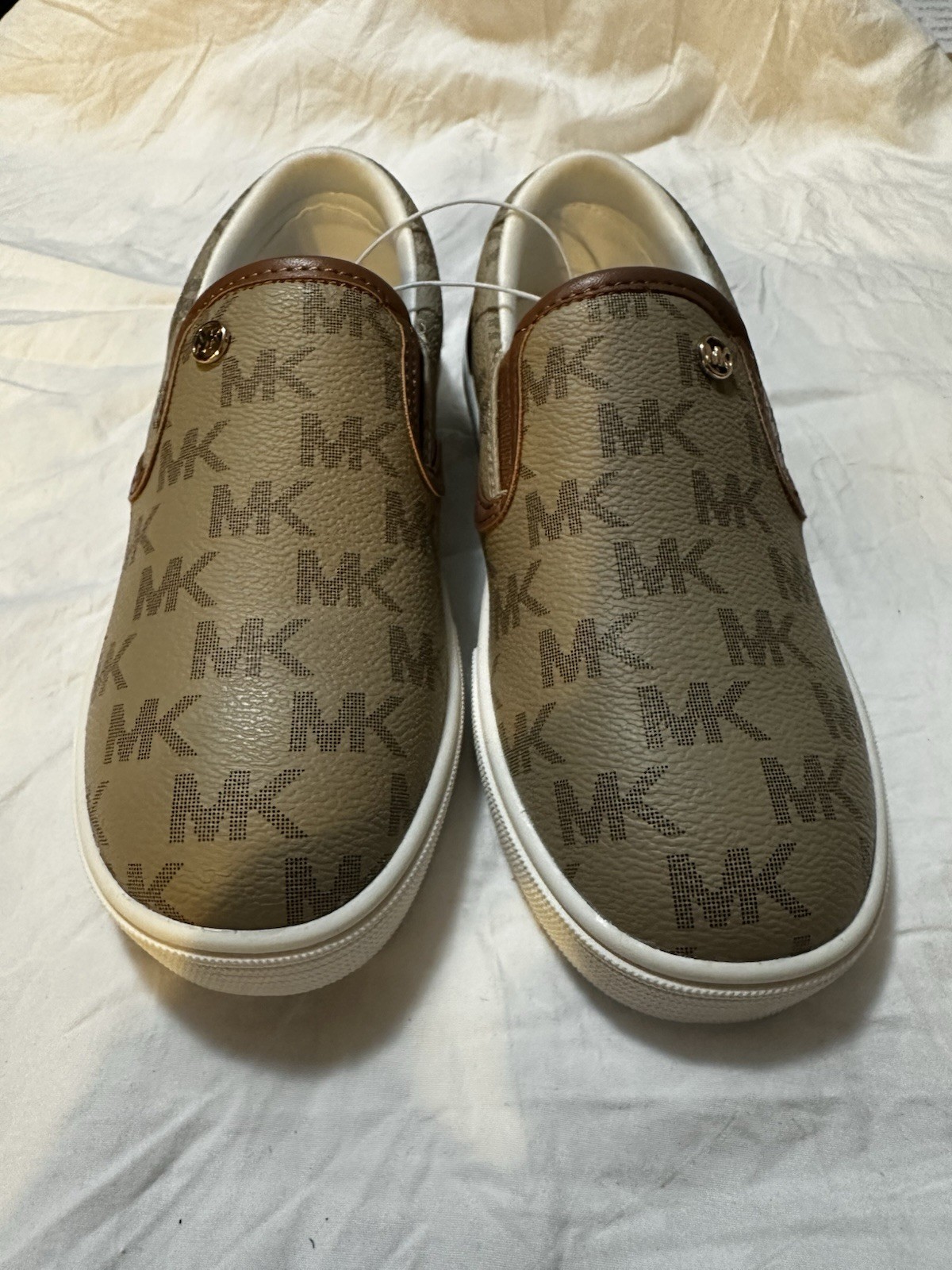 Michael Kors Women's Slip-On Flats Brown Beige Logo Comfort Round Toe