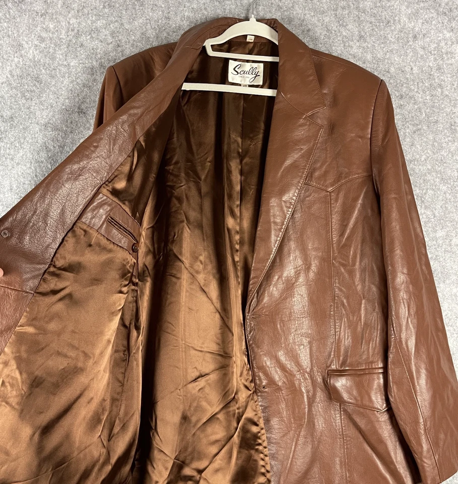 Blazer de cuero vintage Scully abrigo deportivo chaqueta para hombre 46L marrón vaquero occidental Foto 4 de 4