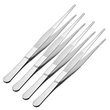 8-Inch Stainless Steel Straight Blunt Tweezers Serrated Tip 4Pcs