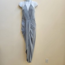 Vici Dress Women's L Janine Blue Ribbed Knit Midi Faux Wrap Evening Stylish Chic