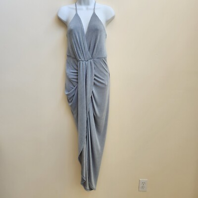Vici Dress Women's L Janine Blue Ribbed Knit Midi Faux Wrap Evening Stylish Chic