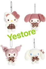 New Kuromi Melody Hello Kitty Cinnamoroll Check Plush Key Holder Toy