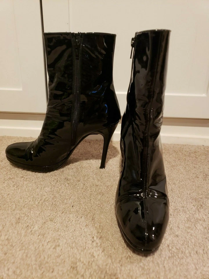 Stuart Weitzman Apollo Black Patent Leather Mid Calf Boots Size 8 - Image 4 of 4