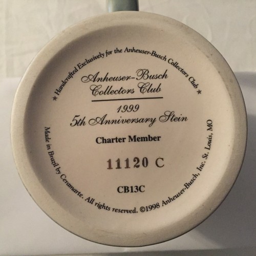 Budweiser Collectors Club 1999 5th Anniversary Charter Member Stein CB13C - Picture 7 of 7