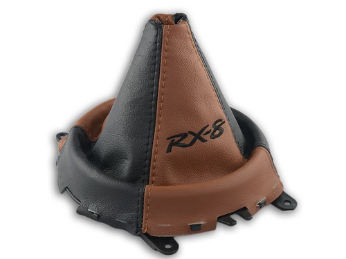 PER MAZDA RX-8 2003-2012 CUFFIA LEVA CAMBIO PELLE NERA e MARRONE RICAMO RX8 - Foto 2 di 3